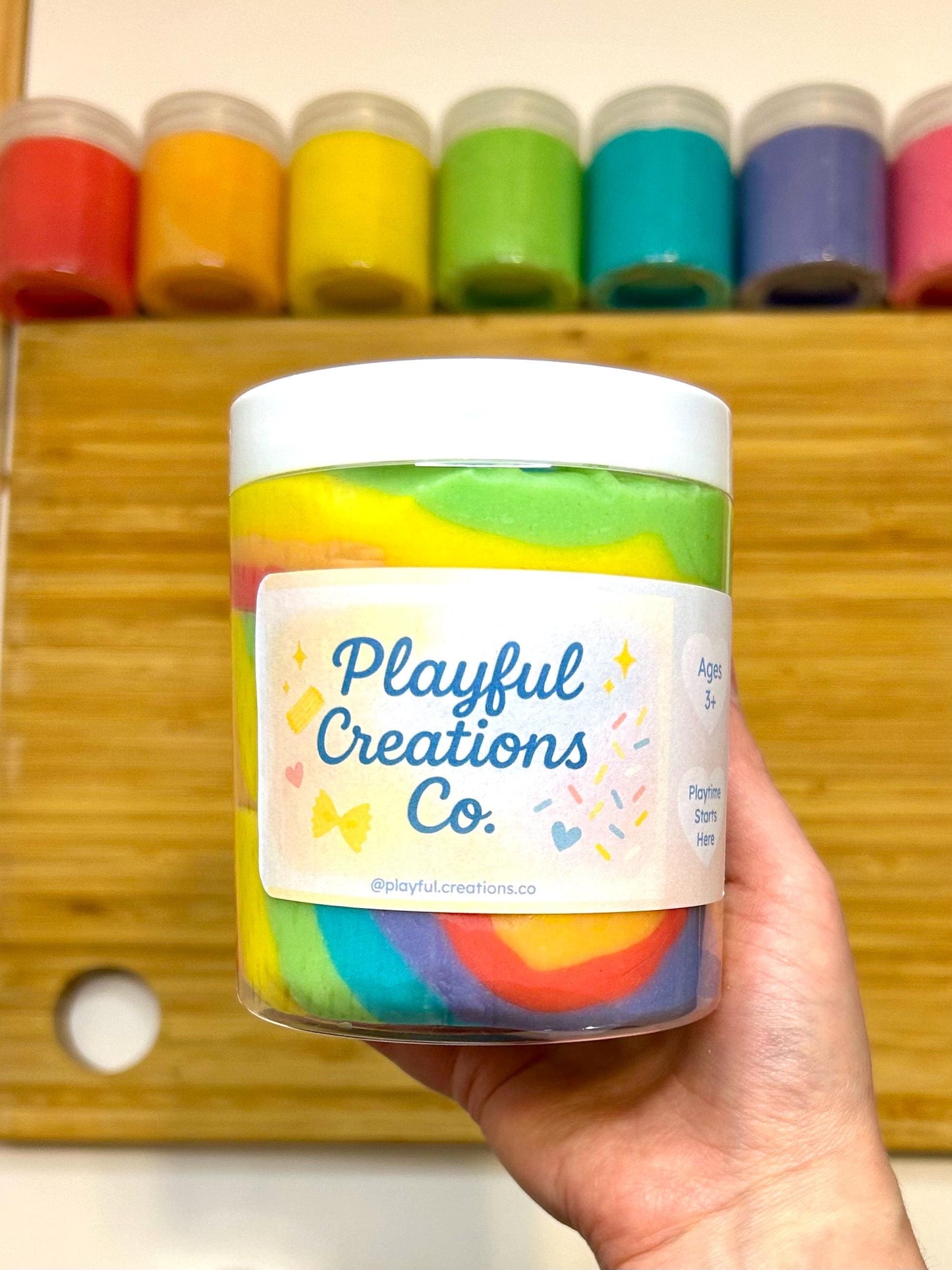 Colorful Handmade Playdough | Bright Rainbow Sensory Dough for Kids | Non-Toxic, Soft, Long-Lasting Play Dough | Custom Party Favors