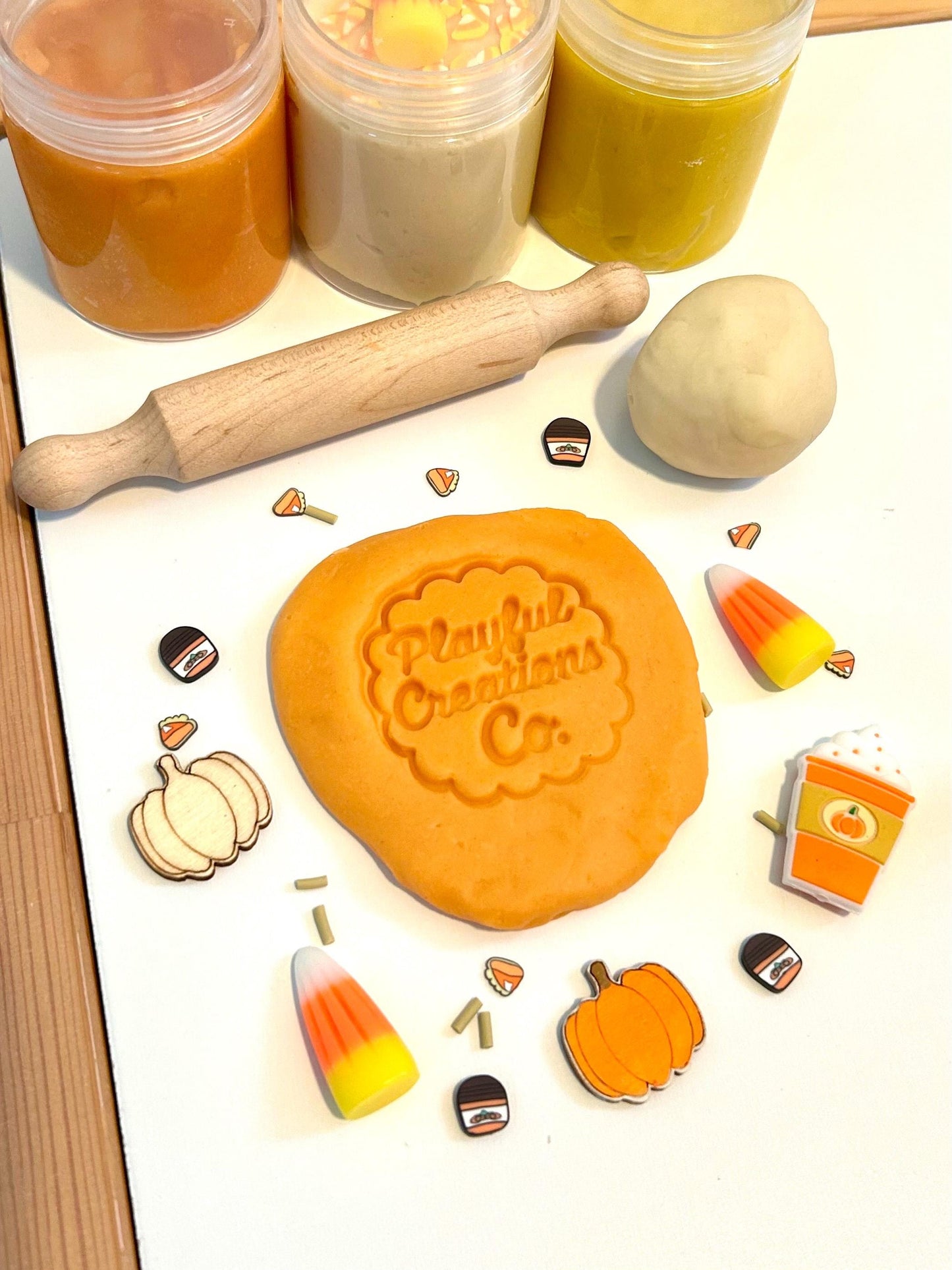 Fall Playdough Set with Charms & Rolling Pin | Autumn Sensory Dough Kit | Handmade Non-Toxic Playdough with Loose Parts | Montessori Play