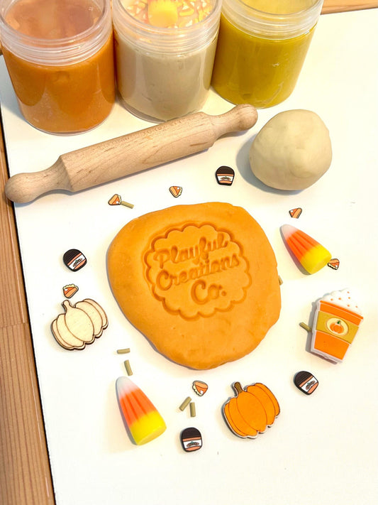 Fall Playdough Set with Charms & Rolling Pin | Autumn Sensory Dough Kit | Handmade Non-Toxic Playdough with Loose Parts | Montessori Play
