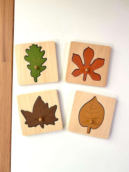 Wooden Leaf Puzzles | Fall Harvest Ressources | Montessori Nature Toy | Educational Toddler Activity | Fine Motor Skills | Preschool Tools