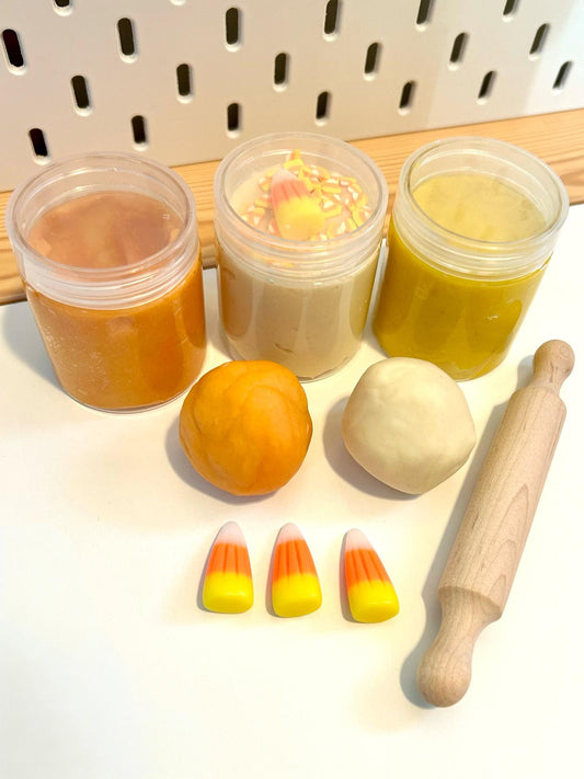 Fall Playdough Set with Charms & Rolling Pin | Autumn Sensory Dough Kit | Handmade Non-Toxic Playdough with Loose Parts | Montessori Play