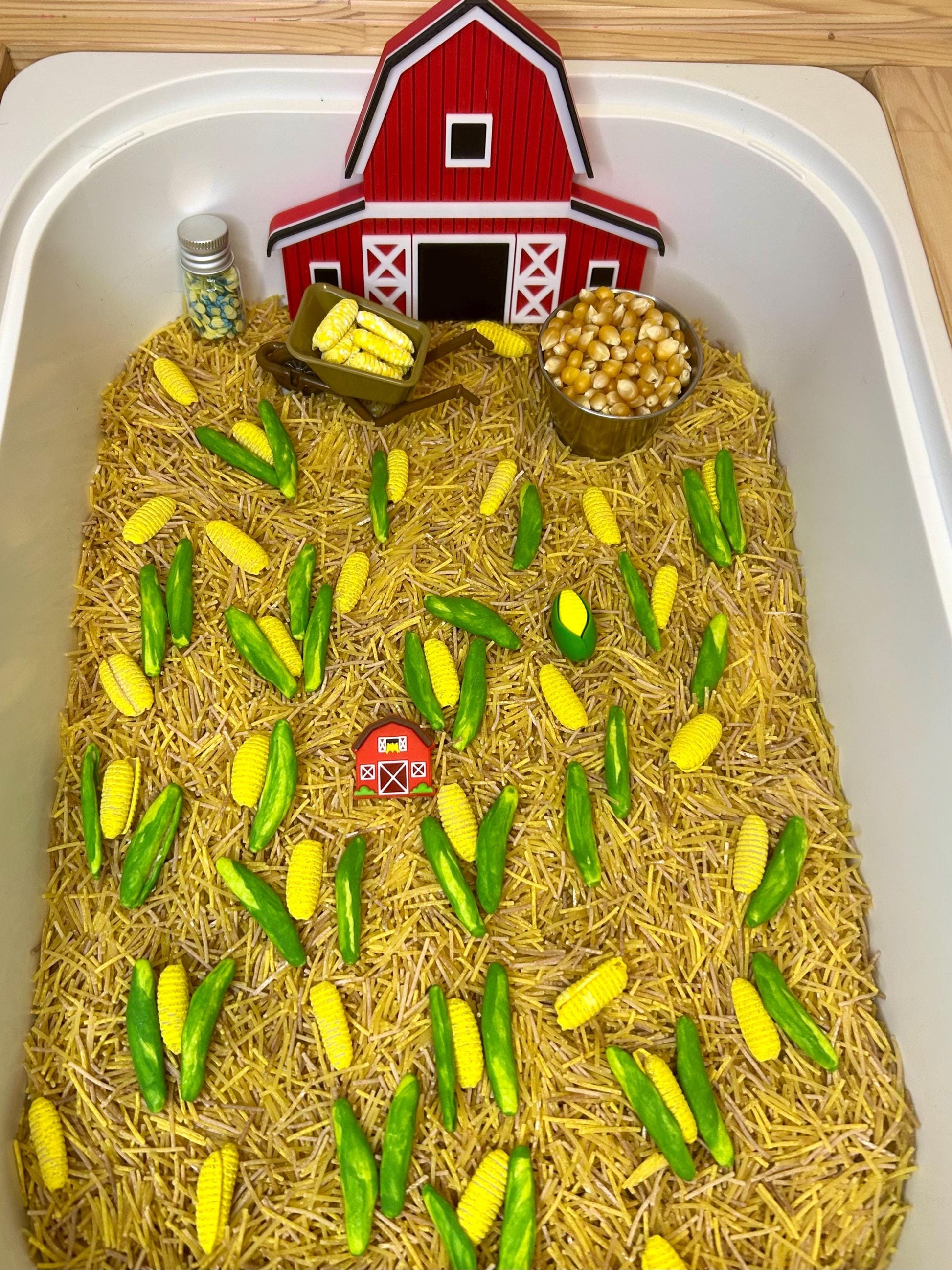 Corn Maze Sensory Bin Filler | Farm Sensory Filler Mix | Hay Pasta Corn Sensory Play | Tractor Loose Parts | Montessori Fall Themed Activity