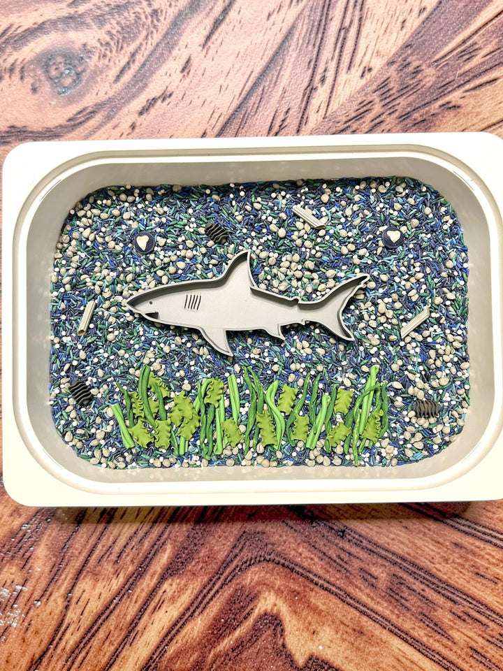 Grey Shark Sensory Tray | 3D Printed Ocean Trinket Tray | Summer Sensory Bin