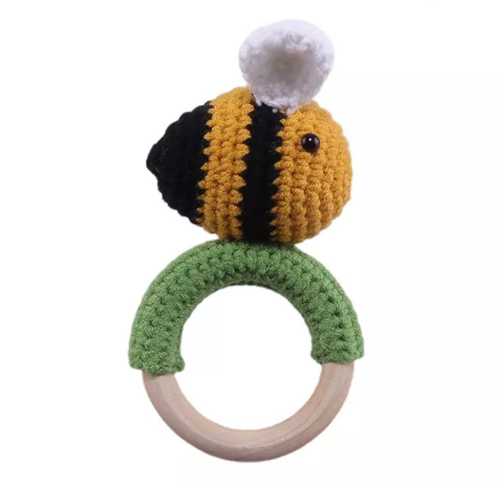 Wooden Crochet Animal-Shaped Baby Rattle