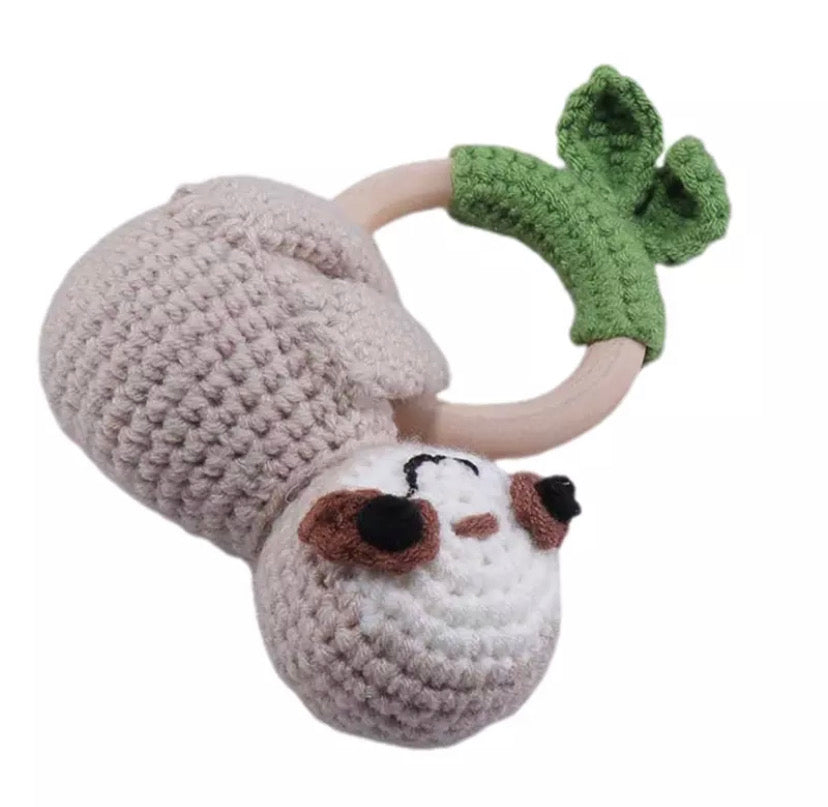 Wooden Crochet Animal-Shaped Baby Rattle