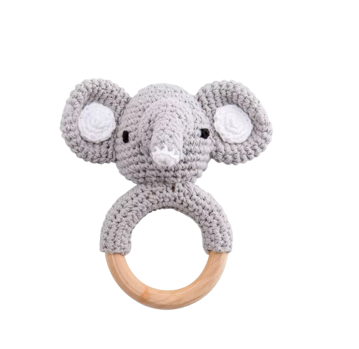 Wooden Crochet Animal-Shaped Baby Rattle