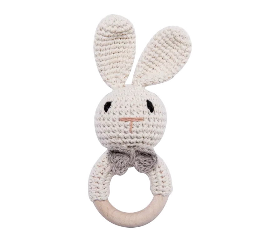 Wooden Crochet Animal-Shaped Baby Rattle