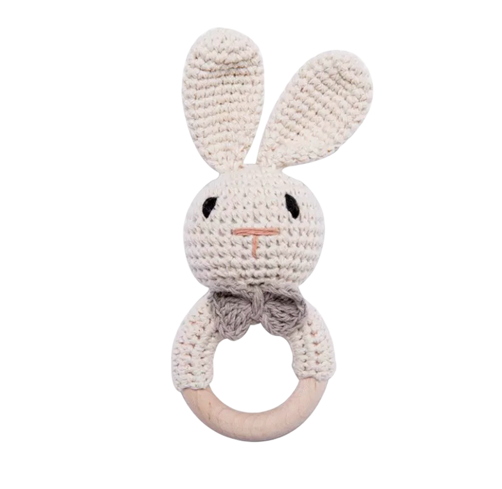 Wooden Crochet Animal-Shaped Baby Rattle