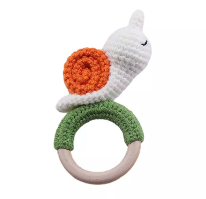 Wooden Crochet Animal-Shaped Baby Rattle