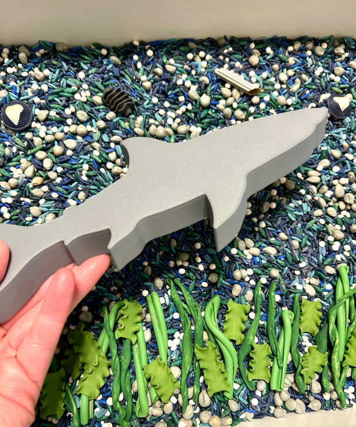 Grey Shark Sensory Tray | 3D Printed Ocean Trinket Tray | Summer Sensory Bin