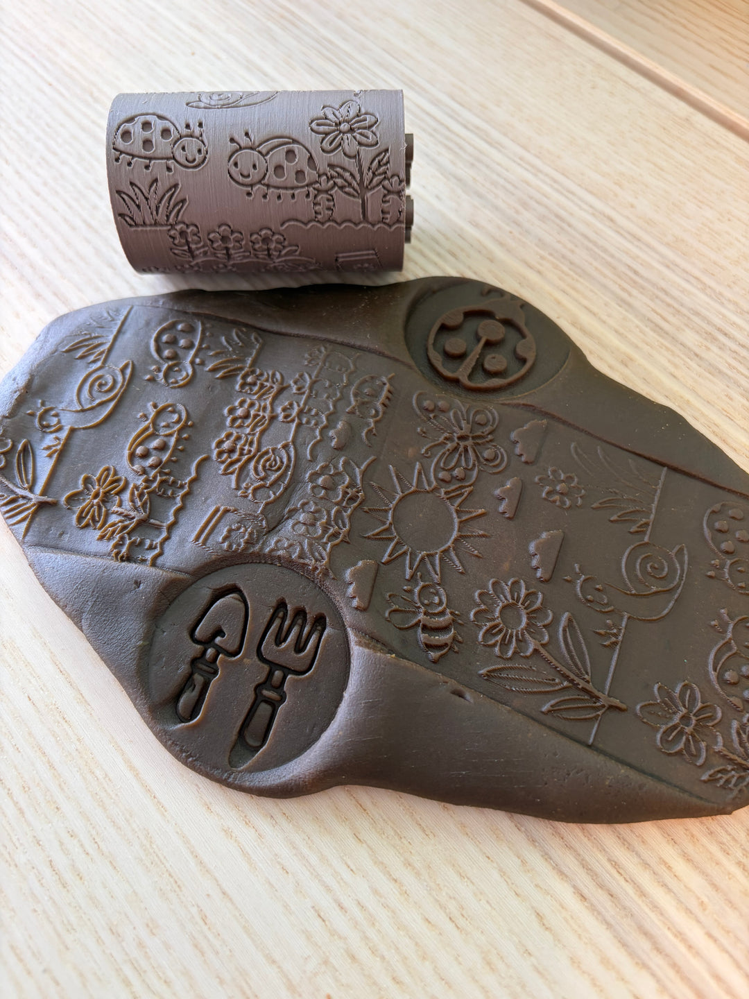 Gardening Texture Roller | 3D Printed Playdough Tool with Sunshine &amp; Ladybugs | Eco-Friendly PLA