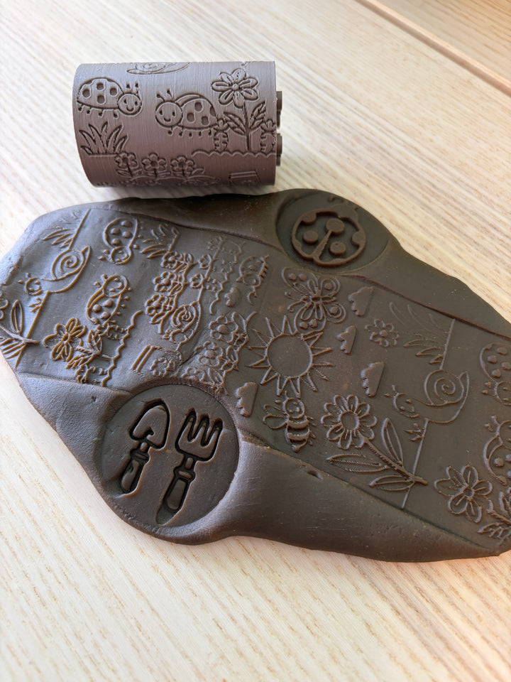 Gardening Texture Roller | 3D Printed Playdough Tool with Sunshine &amp; Ladybugs | Eco-Friendly PLA