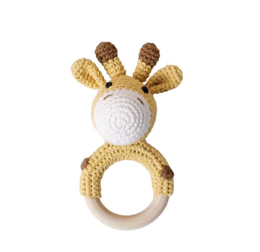 Wooden Crochet Animal-Shaped Baby Rattle