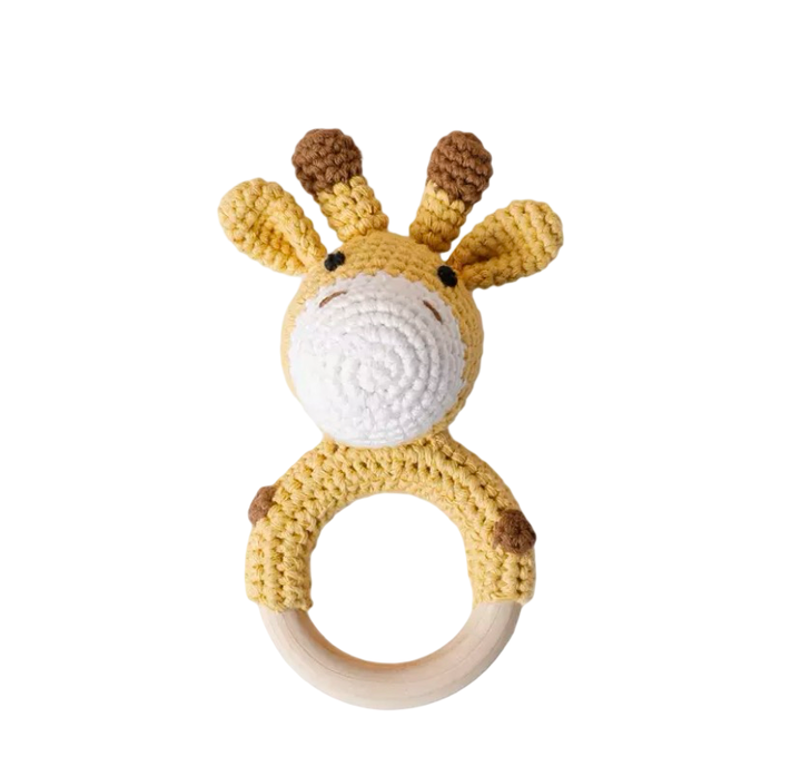 Wooden Crochet Animal-Shaped Baby Rattle