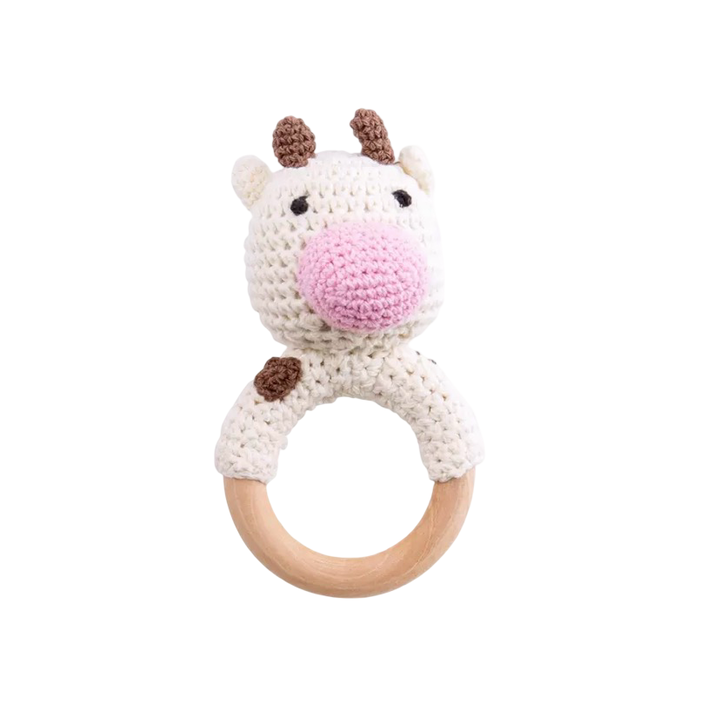 Wooden Crochet Animal-Shaped Baby Rattle