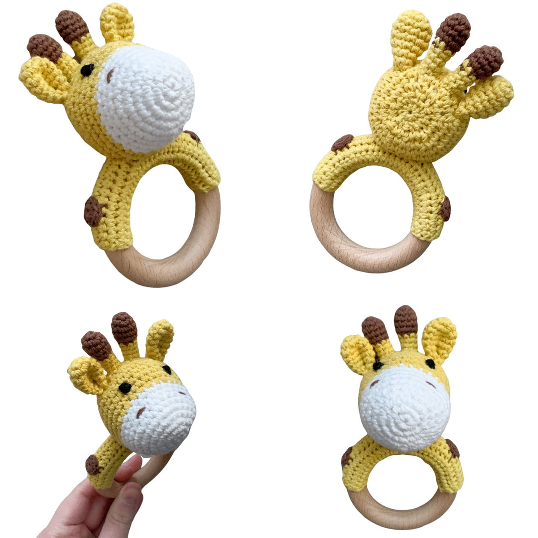 Wooden Crochet Animal-Shaped Baby Rattle