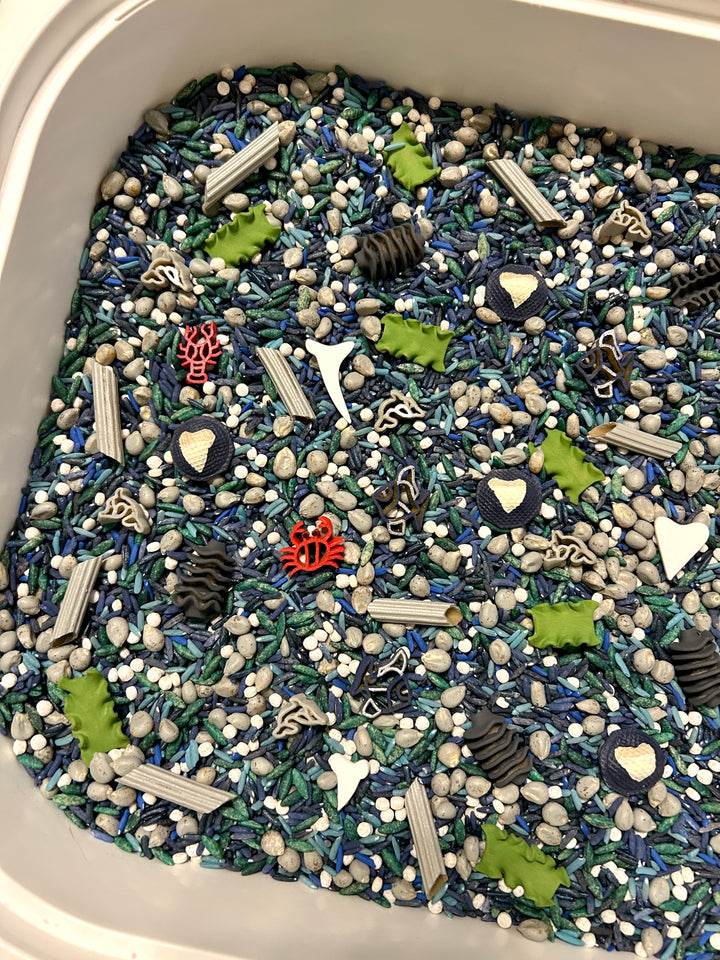 Into the Deep: Shark Sensory Filler Mix | Ocean Sensory Bin | Handpainted Pasta