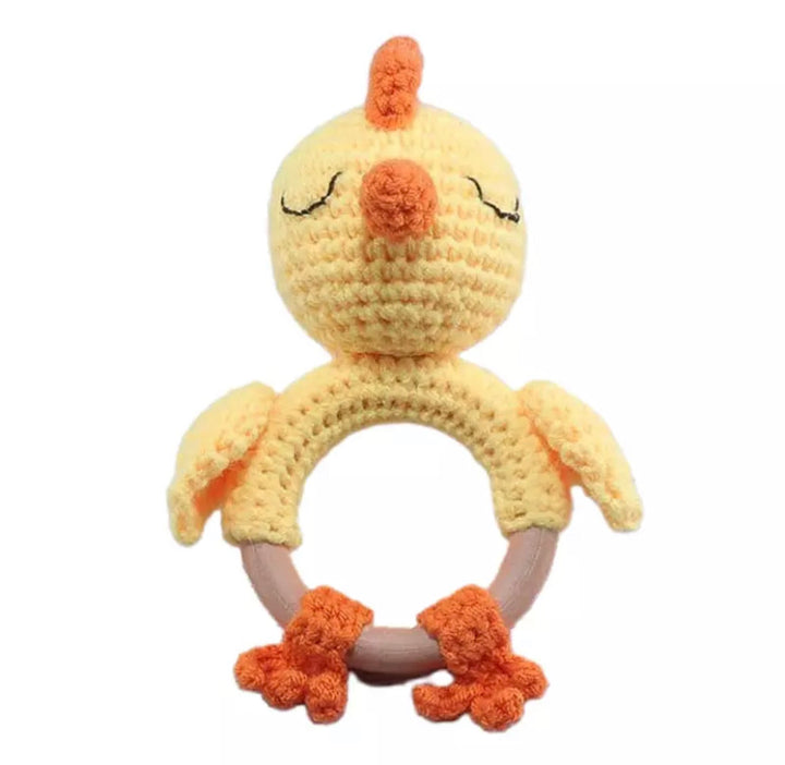 Wooden Crochet Animal-Shaped Baby Rattle