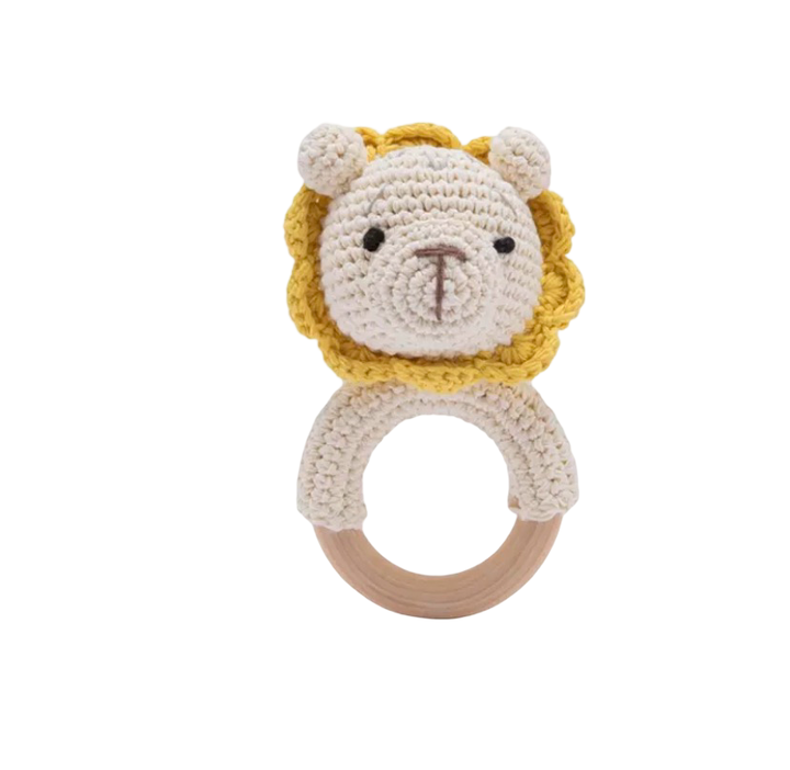 Wooden Crochet Animal-Shaped Baby Rattle