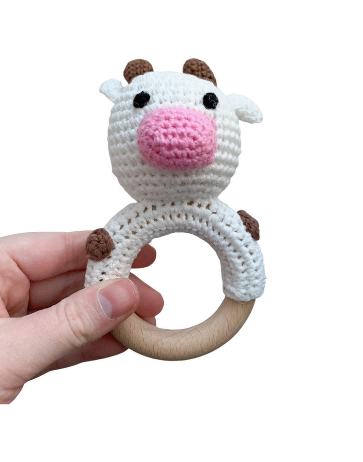 Wooden Crochet Animal-Shaped Baby Rattle