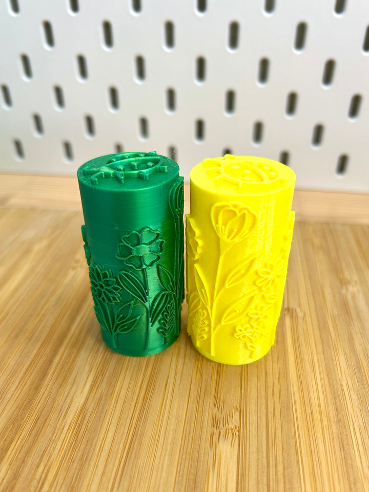 Spring-Themed | 3D Printed Texture Roller | Insects & Flowers | Playdough Tool