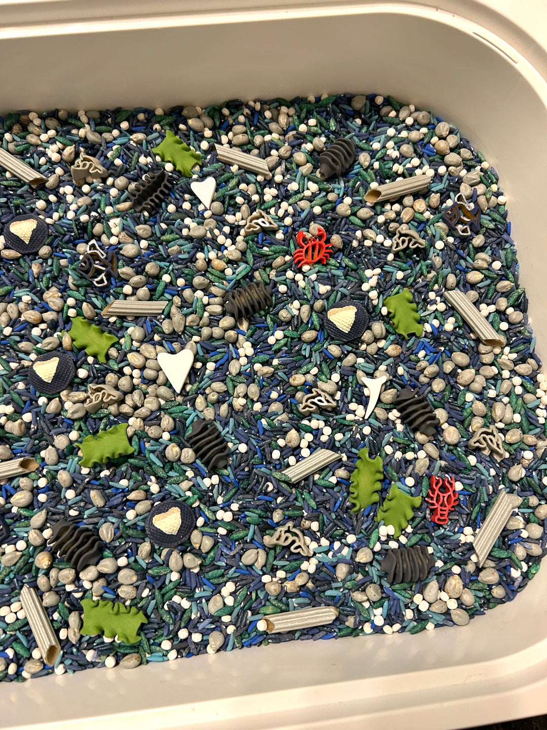 Into the Deep: Shark Sensory Filler Mix | Ocean Sensory Bin | Handpainted Pasta