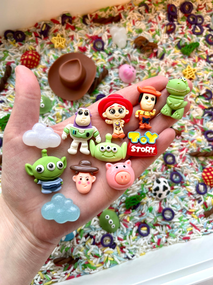 Cowboy &amp; Space Friends Charms Set of 15pcs | Movie-Inspired Sensory Play | Resin Loose Parts