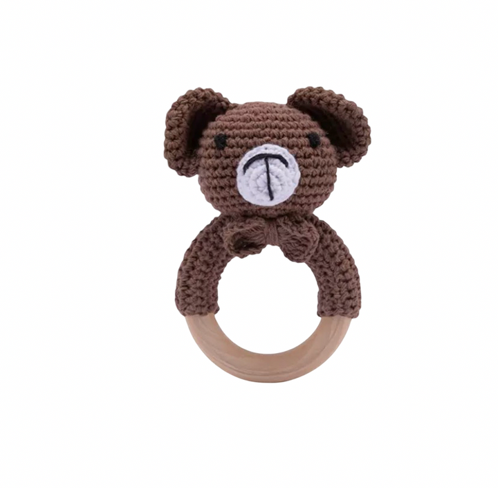 Wooden Crochet Animal-Shaped Baby Rattle
