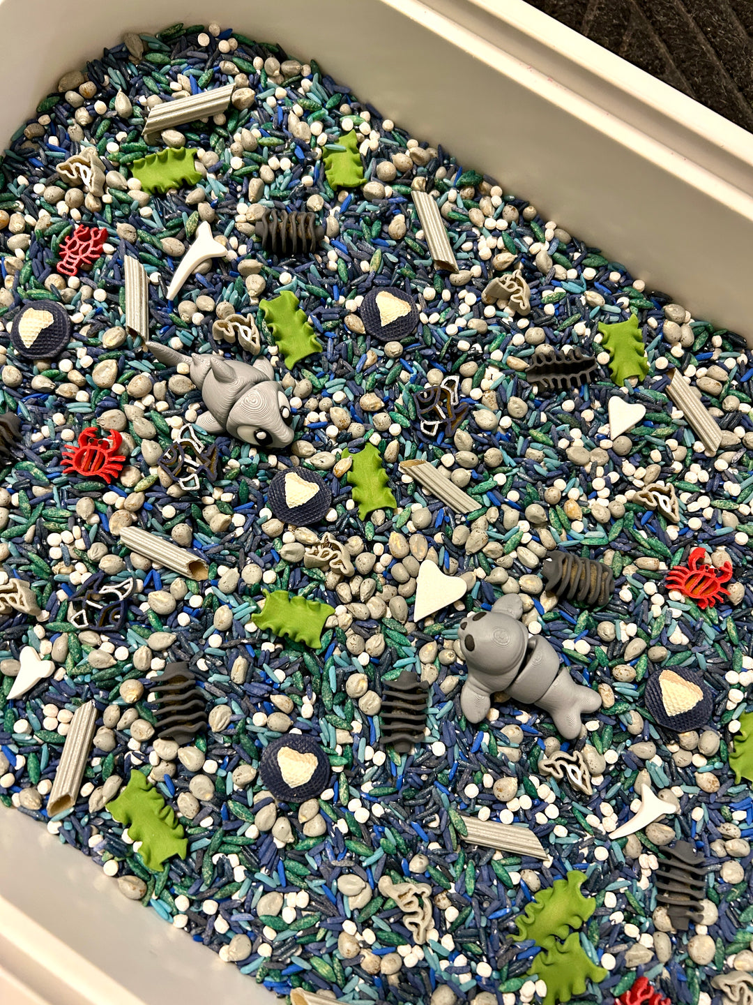 Into the Deep: Shark Sensory Filler Mix | Ocean Sensory Bin | Handpainted Pasta