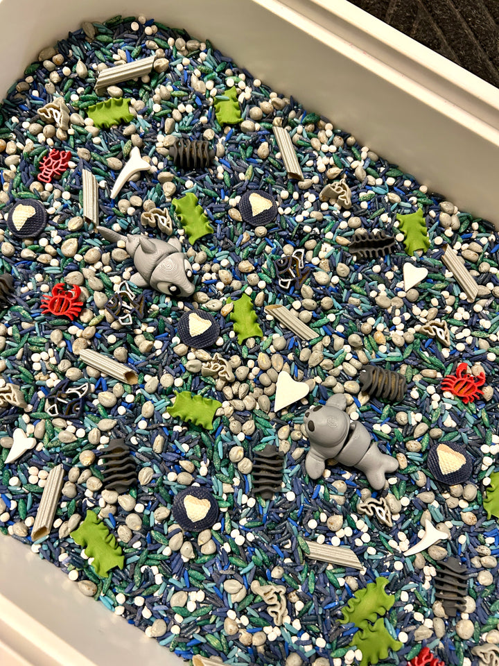 Into the Deep: Shark Sensory Filler Mix | Ocean Sensory Bin | Handpainted Pasta
