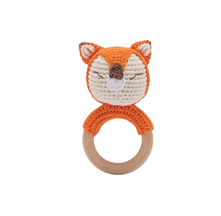 Wooden Crochet Animal-Shaped Baby Rattle