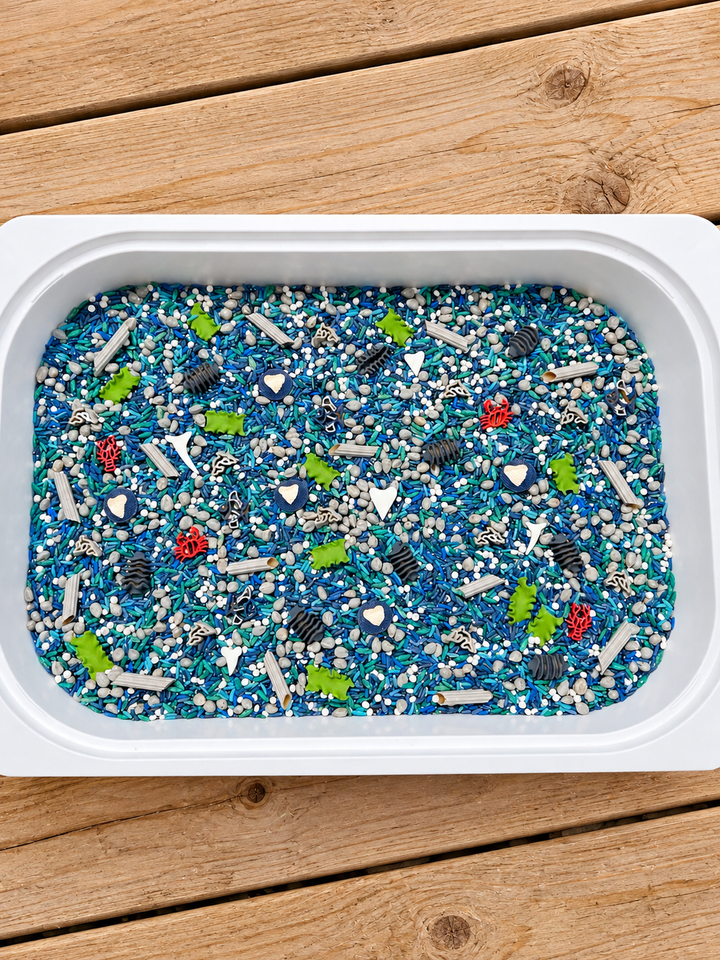 Into the Deep: Shark Sensory Filler Mix | Ocean Sensory Bin | Handpainted Pasta