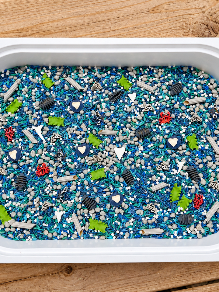 Into the Deep: Shark Sensory Filler Mix | Ocean Sensory Bin | Handpainted Pasta