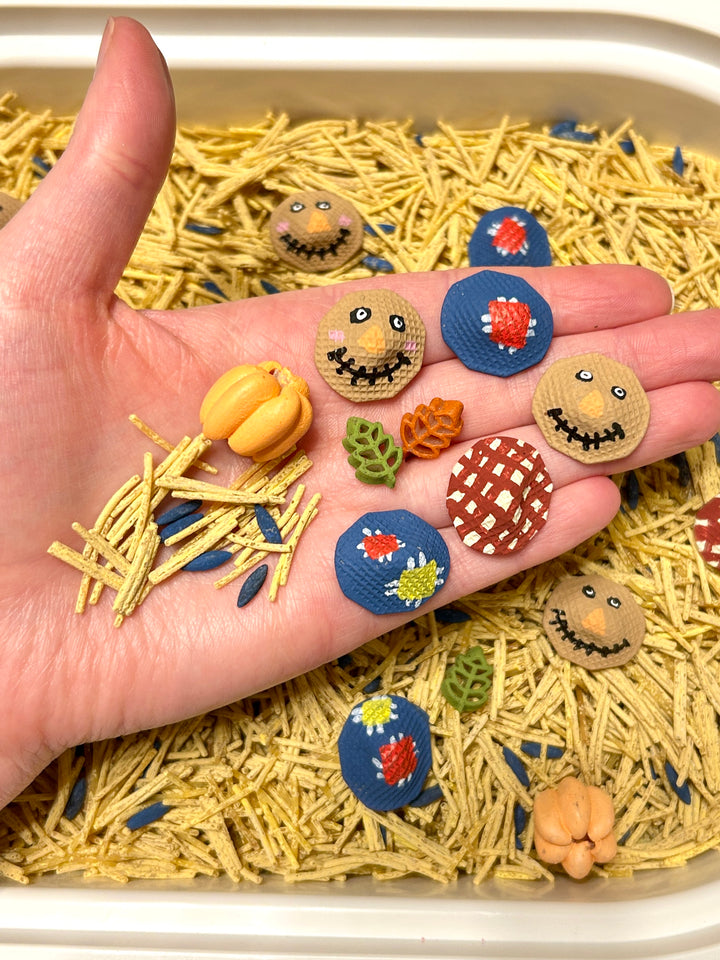 Scarecrow’s Harvest Sensory Filler | Fall Sensory Bin Mix | Handpainted Pasta
