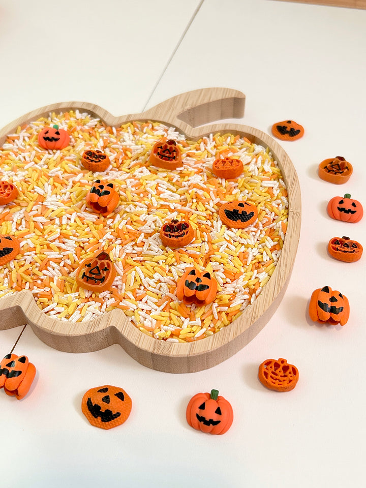 Jack O’ Lanterns Sensory Filler | Halloween Rice Mix with Handpainted Pasta