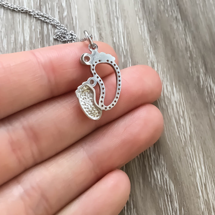 Sterling Silver, Mother Child Footprints Necklace with Card, Gift Box, Miscarriage, Baby Loss