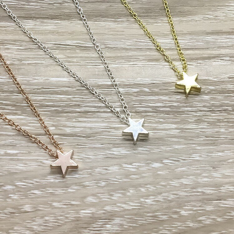 Tiny Star Necklace, Rose Gold, Silver, Gold, Best Friends Are Like Stars