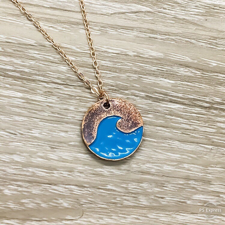 Blue Wave Necklace with Card, Life is Like the Ocean, Rose Gold