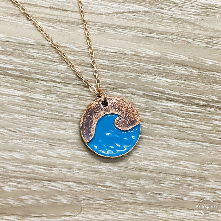 Blue Wave Necklace with Card, Life is Like the Ocean, Rose Gold