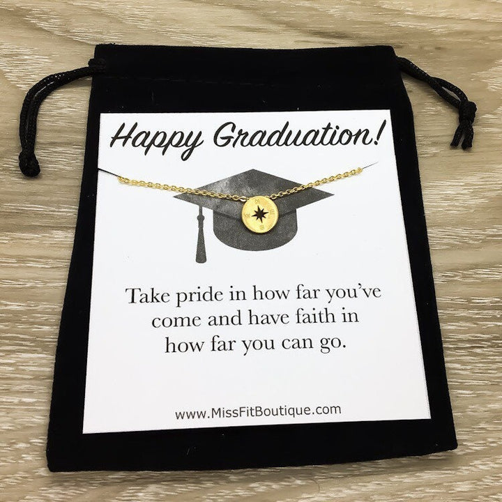 Happy Graduation, Tiny Compass Necklace, Class of 2023 Card, Graduation Necklace, Custom Grad Gift, Gift for Daughter, Proud Mom Gift