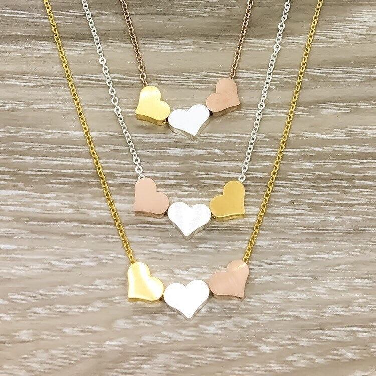 Tiny 3 Hearts Necklace with Message Card, Three Generations Gift, Grandson Mother Grandmother, Grandma Necklace, Gift from Grandson, Minimal