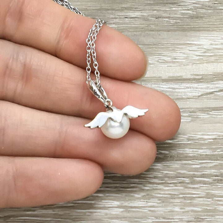 Mommy of Angels Gift, Sterling Silver Pearl Angel Pendant, Multiple Miscarriage Keepsake, Tiny Angel Necklace, Infant Loss Gift, Bereavement