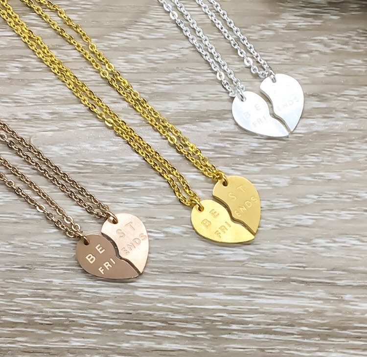 Split Hearts Necklace, Matching Friendship Necklace Set for 2, Half Heart Pendants, Best Friends Gift, Tweens BFF Gift, Holiday Gift
