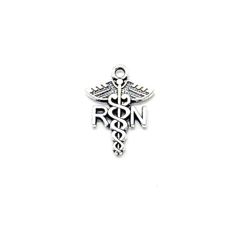 Breloque Caducée RN en argent, Breloque individuelle, Breloque infirmière diplômée, Breloque symbole médical, Breloques soins infirmiers, Breloques biologie, Breloques médicales