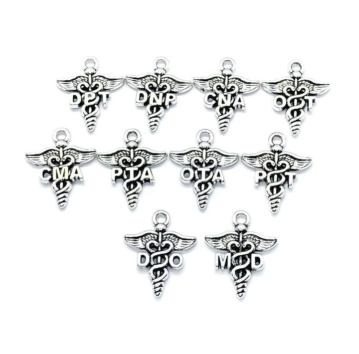 1 Breloque Caducée Argent, Breloques individuelles, Breloque MD, Breloque Symbole Médical, Breloques Soins Infirmiers, Kinésithérapeute, Breloques Médicales, Médecin