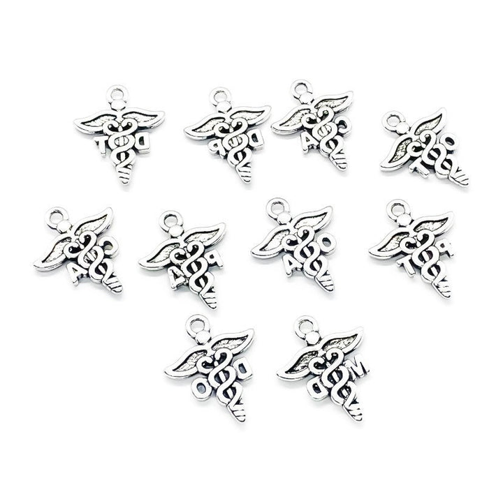 1 Breloque Caducée Argent, Breloques individuelles, Breloque MD, Breloque Symbole Médical, Breloques Soins Infirmiers, Kinésithérapeute, Breloques Médicales, Médecin