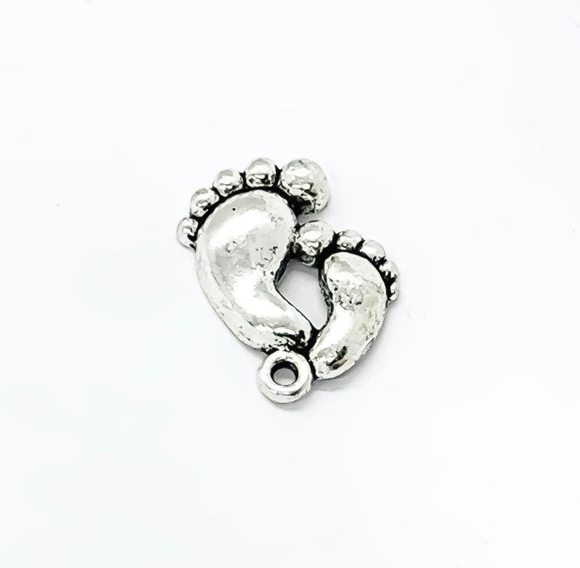 Breloque Double Empreintes de Pieds Argent, Breloques Individuelles, Breloques Bébé, Breloques Maman, Breloques Mère, Loisirs Créatifs, Breloques Mignonnes, Pendentif Bébé
