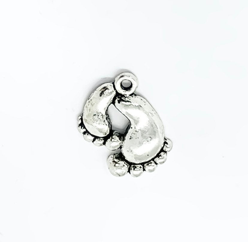 Breloque Double Empreintes de Pieds Argent, Breloques Individuelles, Breloques Bébé, Breloques Maman, Breloques Mère, Loisirs Créatifs, Breloques Mignonnes, Pendentif Bébé