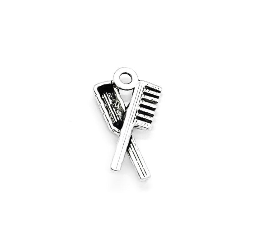 Breloque peigne et brosse à cheveux, breloque salon de coiffure, breloque individuelle, cadeau coiffeur, breloque girly, breloque adolescente, cadeau pour coiffeuse