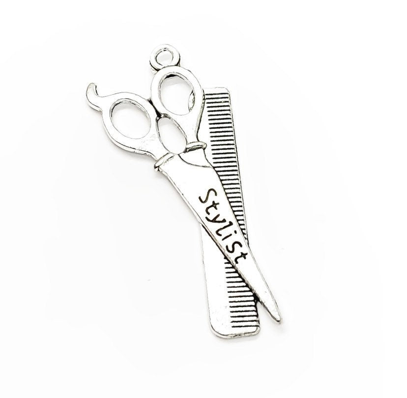 1 Breloque Styliste, Breloques Salon, Breloque Individuelle, Breloques Ciseaux et Peigne, Cadeau Coiffeuse, Breloque Girlie, Breloque Adolescente, Bijou de Cheveux